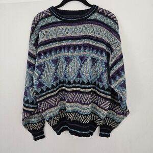 Vintage 80's Geometric Sweater Men's Medium Multicolor Knit Expressions Int.
